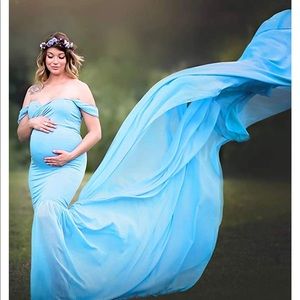 Maternity Off Shoulder Chiffon Gown Dress Photo
